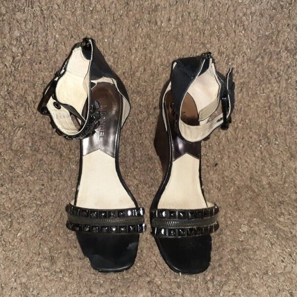MICHAEL KORS-Gunmetal Studded Ankle Wrap-Back Zip-Black Leather-Sz 7-Excellent - Picture 7 of 8